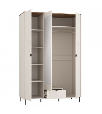 Szafa z lustrem trzydrzwiowa z szufladą EVO kaszmir / dąb castello