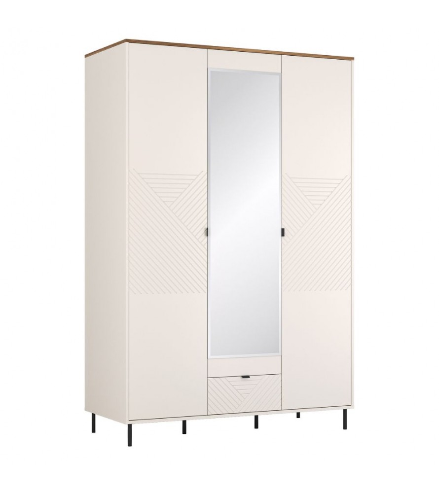 Szafa z lustrem trzydrzwiowa z szufladą EVO kaszmir / dąb castello